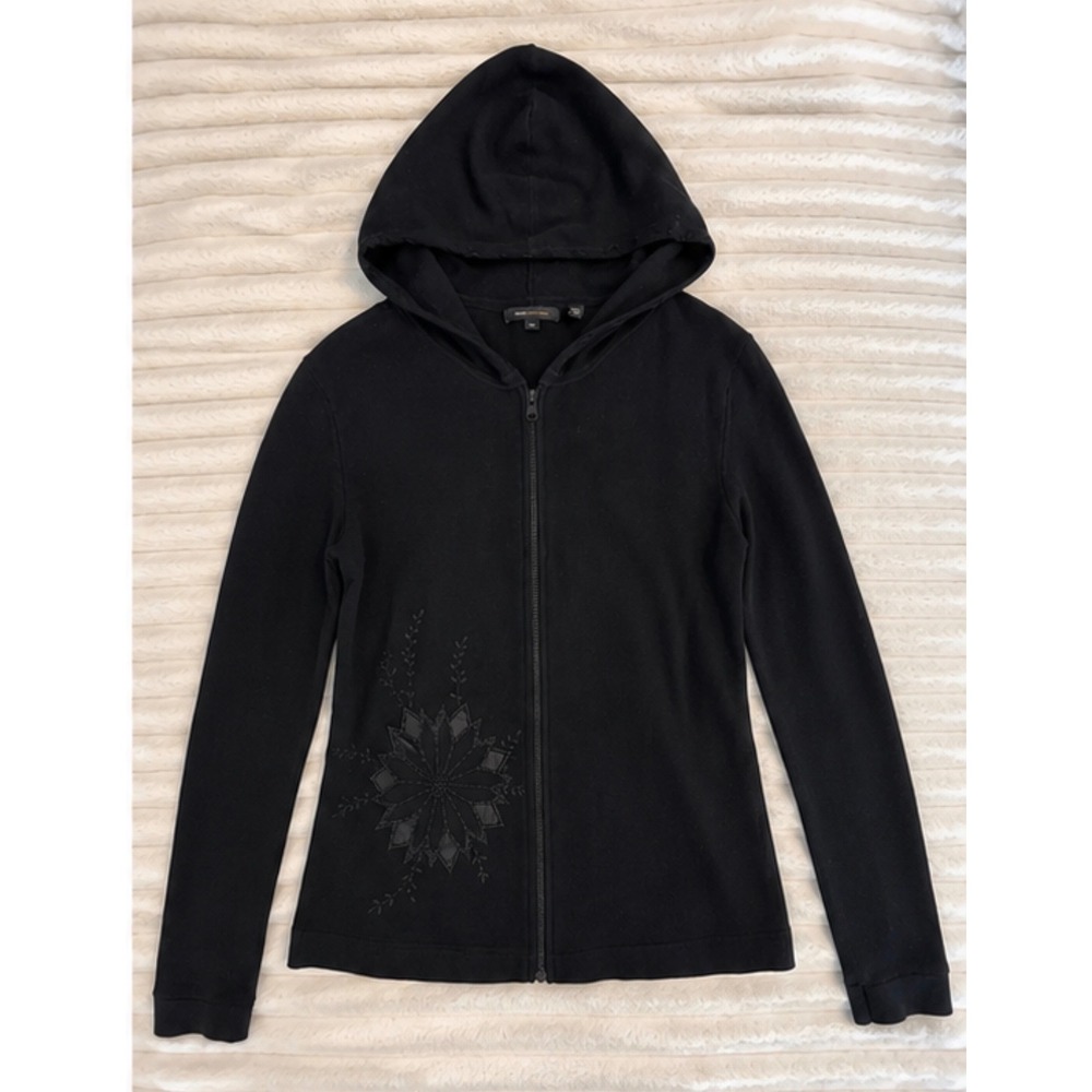 BCBG Womens Black Embroidered Zip Front Hoodie Sweater XL - Picture 5 of 8